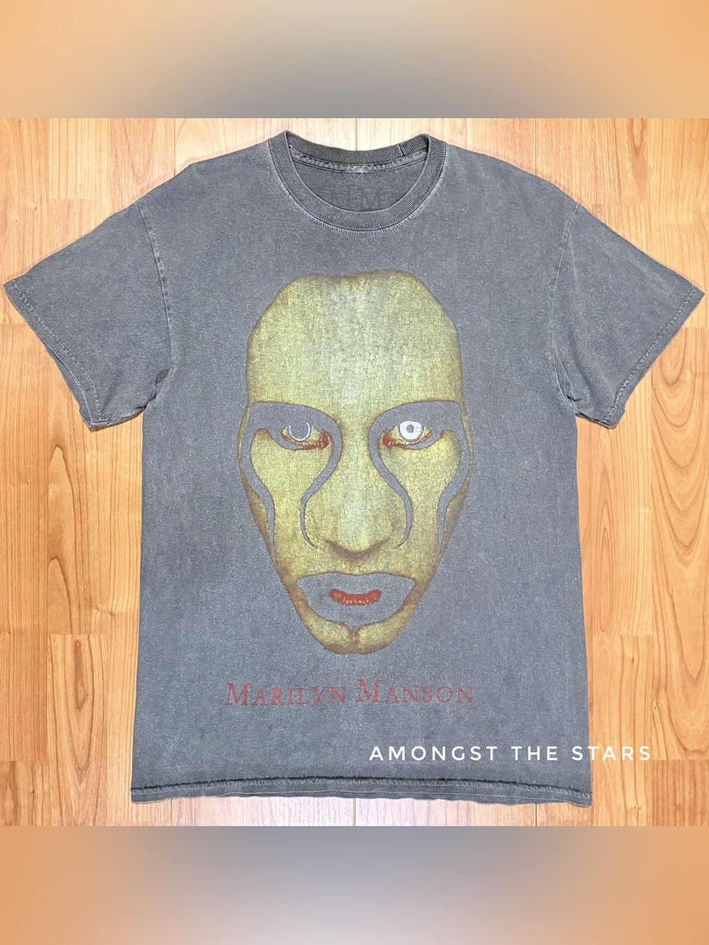 Vintage Marilyn Manson Face Print Grey Short Sleeve T-Shirt